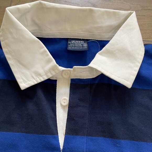Polo Ralph Lauren Shirt Youth XL Blue & Black Stripe Rugby Collared Small Pony - Picture 6 of 12
